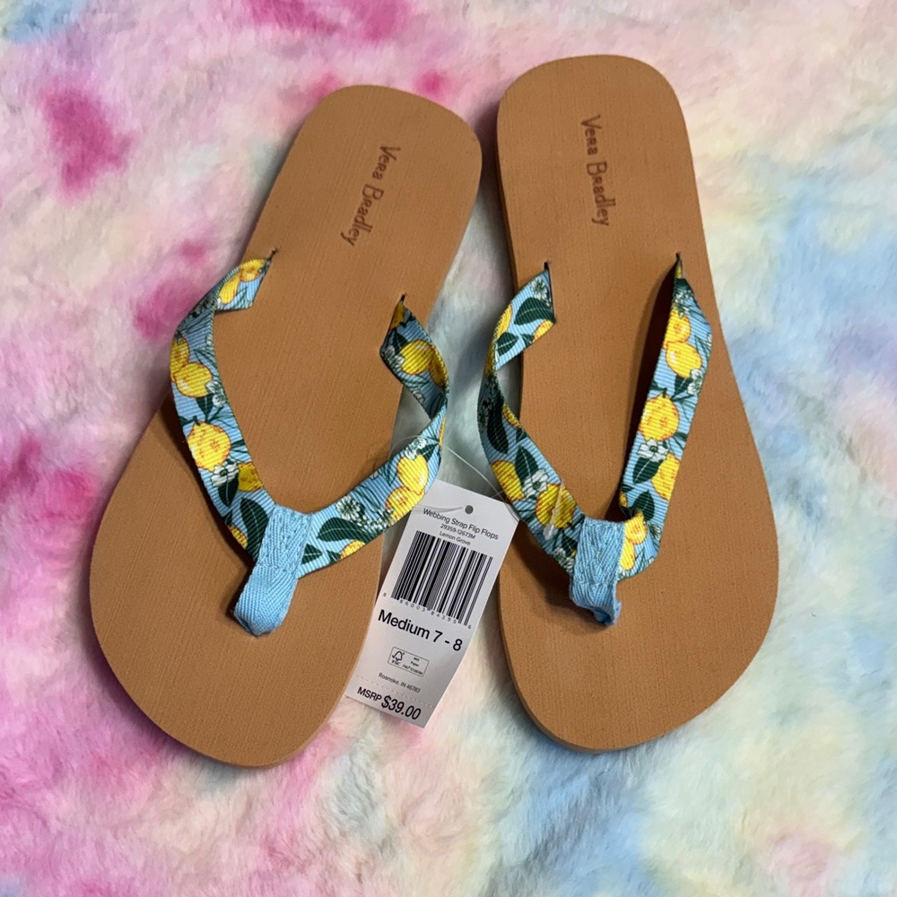 Vera Bradley sz 7/8 Lemon Yellow Floral Sandals flip flops